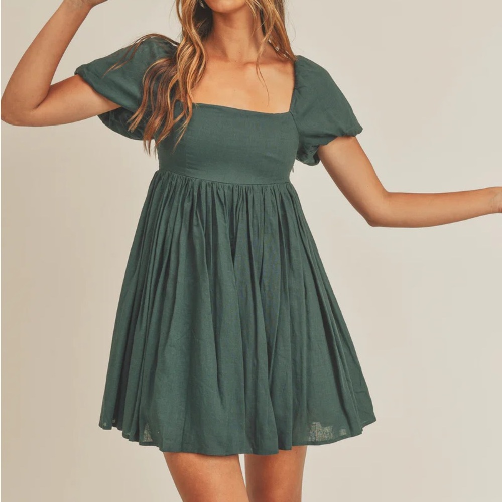 Mable Green baby doll linen mini dress